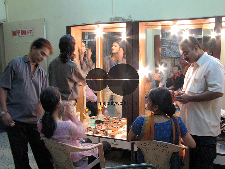 INDIA.Dancers at the make up room at a film studio set in Mumbai.