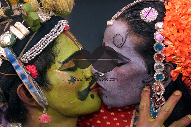 South Indian dancers perform during a stage show at a dance festival in Kolkata