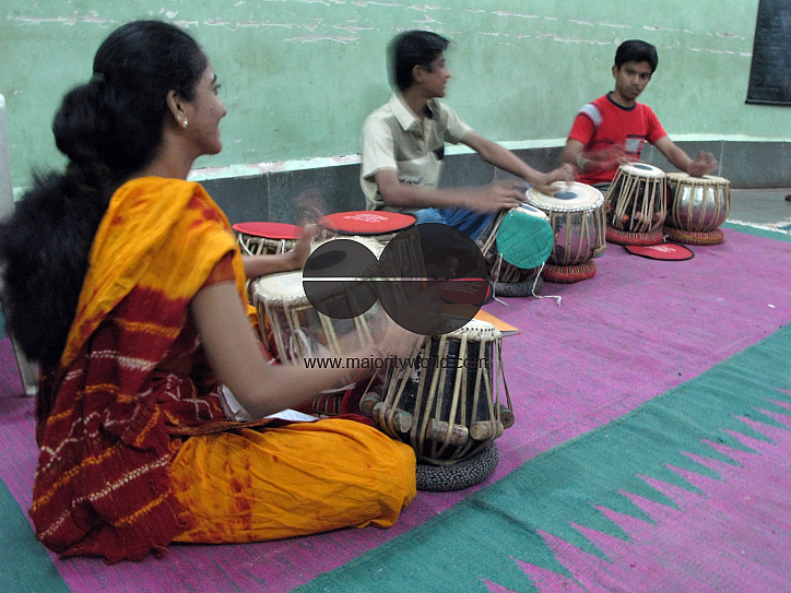 INDIA.Musicians rehearsing at a film studio set in Mumbai.