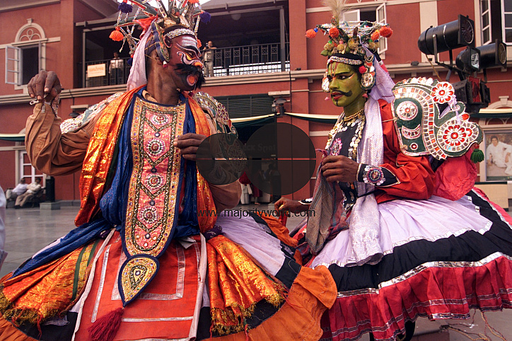 South Indian dancers perform during a stage show at a dance festival in Kolkata, India