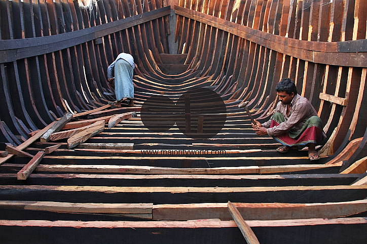 Wooden trawler for fishing in the sea