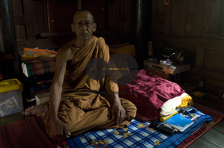 Thailand. Phra Apichat in his room at Wat Kokgate.
