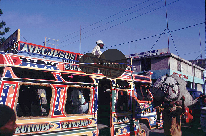 Local colourful bus making its way throught the streets of Port Au Prince