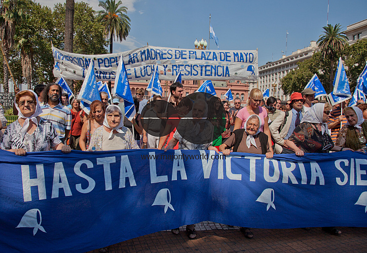 Mothers of Plaza de Mayo during weekly demonstration to establish the fate of their disappeared children and grandchildren during the Dirty War and dictatorship of 1976-1983. Buenos Aires, Argentina.