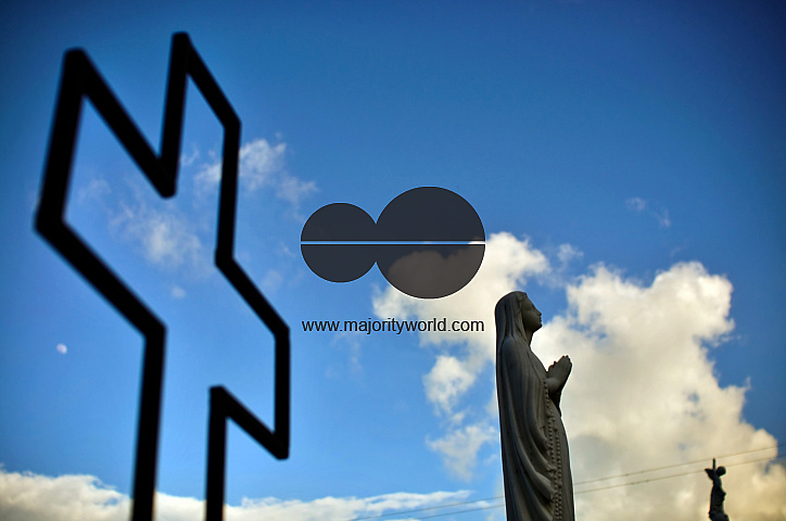 Sculptures with blue sky on the backdrop