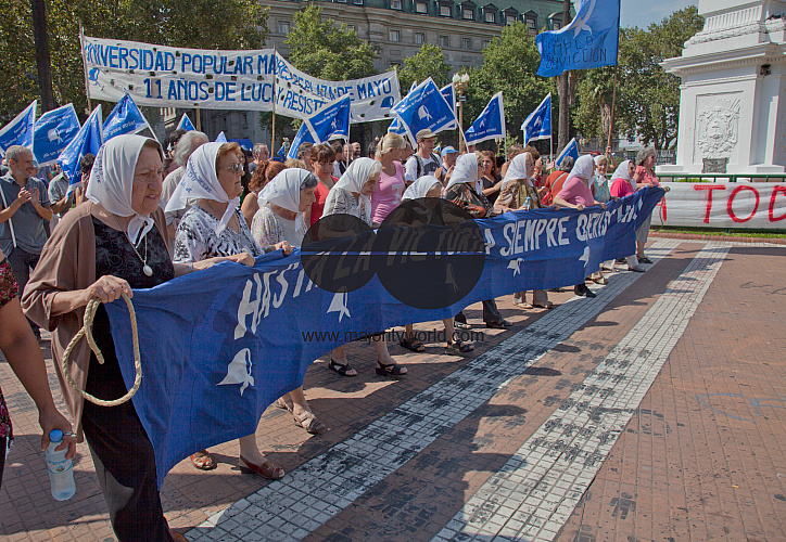 Mothers of Plaza de Mayo during weekly demonstration to establish the fate of their disappeared children and grandchildren during the Dirty War and dictatorship of 1976-1983. Buenos Aires, Argentina.