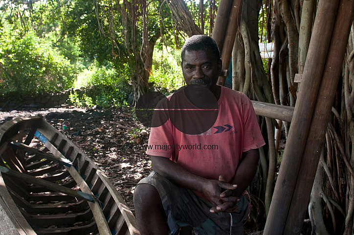 Mauritius. A boat maker, who still makes the traditional pirogue fishing craft with wooden hulls. On the island of Rodrigues.