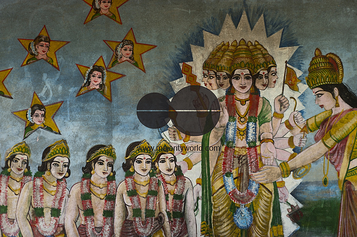 Sri Lanka. Painted Hindu shrine wall at Sangamankanda.