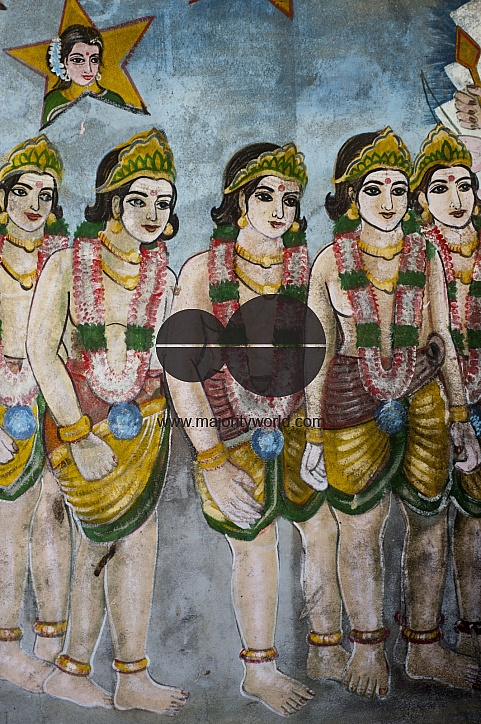 Sri Lanka. Painted Hindu shrine wall at Sangamankanda.