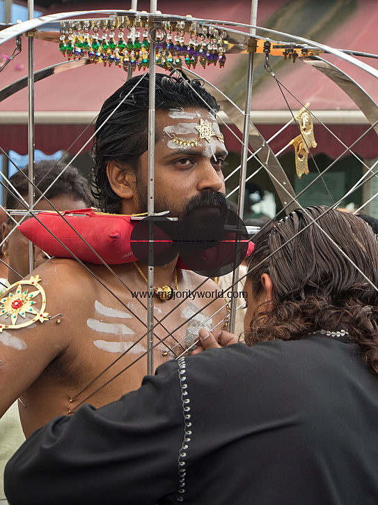 Singapore.17 January,2014. Thaipusam Hindu Tamil festival celebrated in Little India, Singapore. Some devotees have their bodies pierced with skewers