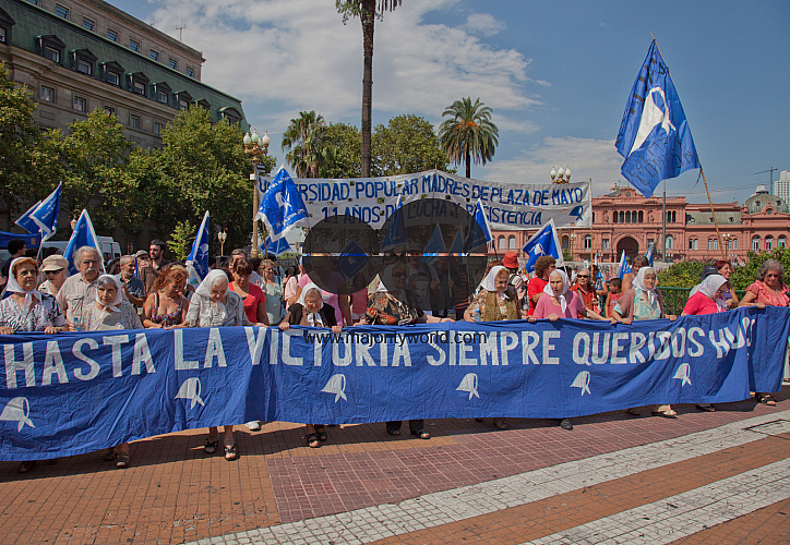 Mothers of Plaza de Mayo during weekly demonstration to establish the fate of their disappeared children and grandchildren during the Dirty War and dictatorship of 1976-1983. Buenos Aires, Argentina.