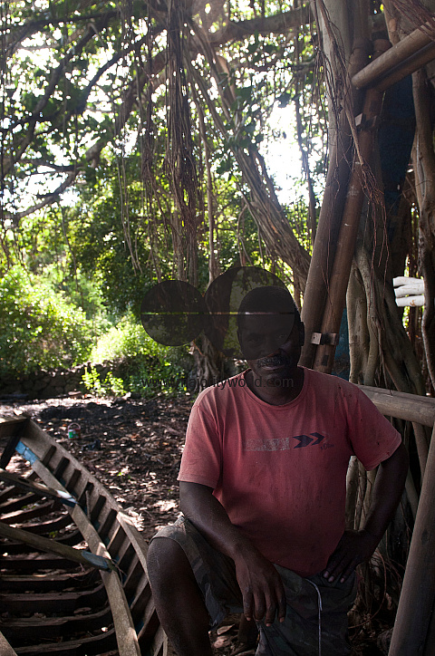 Rodrigues Island. A traditional boat builder making the pirogue fishing boats.