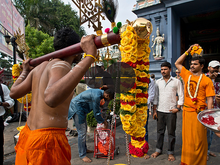 Singapore.17 January,2014. Thaipusam Hindu Tamil festival celebrated in Little India, Singapore. Some devotees have their bodies pierced with skewers