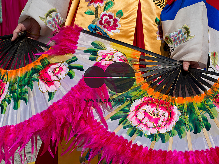 Korean traditional folk group dancing in a the Chingay festival in Singapore