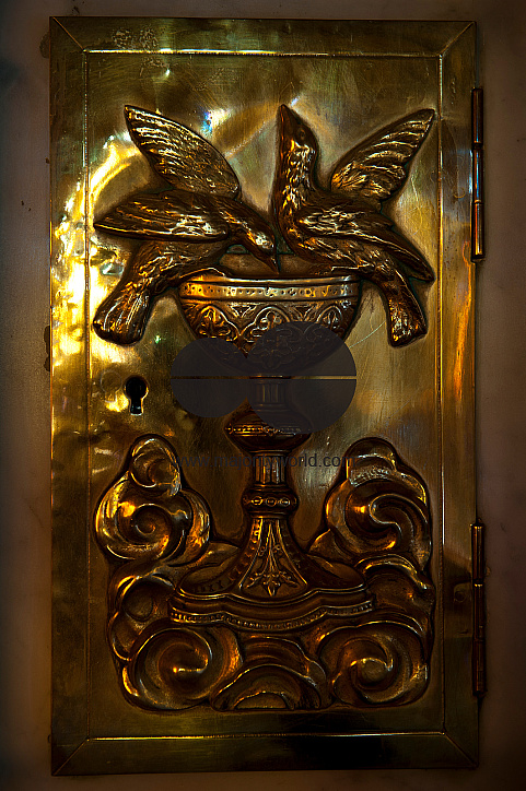 Mauritius. Notre Dames de Lourdes. Church. Interior. Tabernacle door.