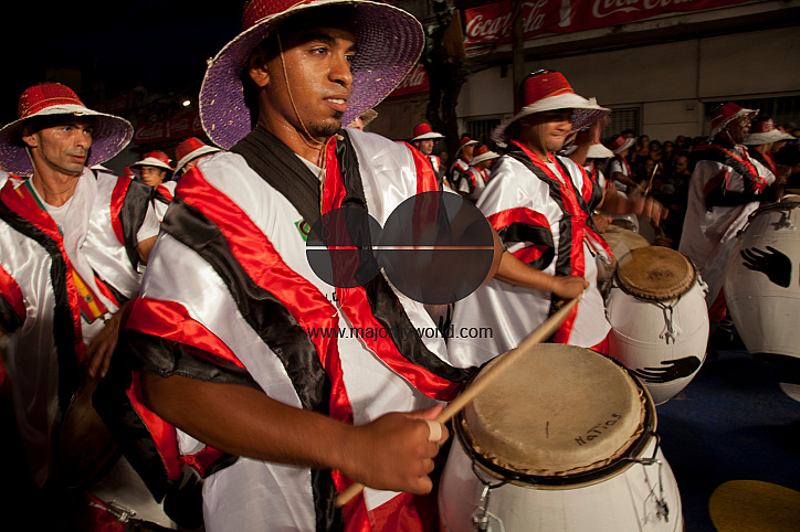 'Traditional 'Murgas' and samba schools during the Llamadas' (the calling) procession that officially starts the carnival in Montevideo, Uruguay. Is the longest carnival in the world, lasting almost 5 weeks