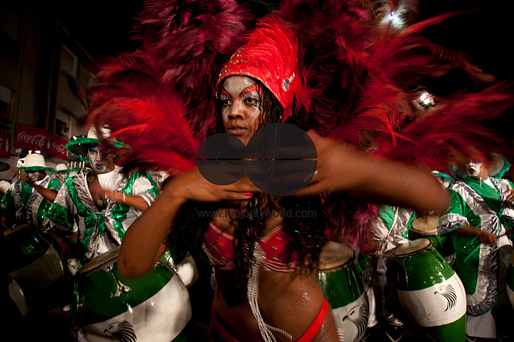 'Traditional 'Murgas' and samba schools during the Llamadas' (the calling) procession that officially starts the carnival in Montevideo, Uruguay. Is the longest carnival in the world, lasting almost 5 weeks