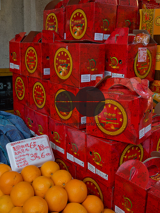 Presents packaged in shops in Chinatown on the eve of Chinese New Year in Singapore