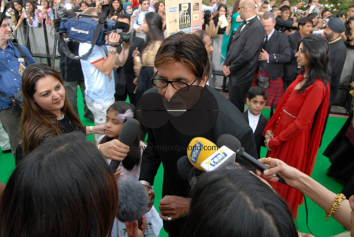 Legendary Amitabh Bachchan talking to journalists at the green carpet for the IIFA Awards in Sheffield, Yorkshire