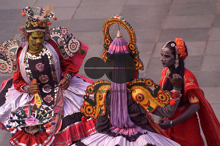 South Indian dancers act during a stage show at a dance festival in Kolkata, India