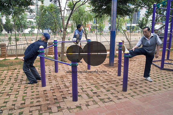 CHINA Elderly people exercising in a park in Kunming, Yunnan province..