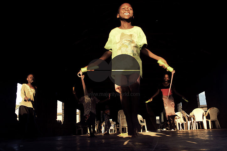 Children participate in skipping at the Deeper Life Camp Ground, where locally organized formal educ Children participate in skipping at the Deeper Life Camp Ground, where locally organized formal educ