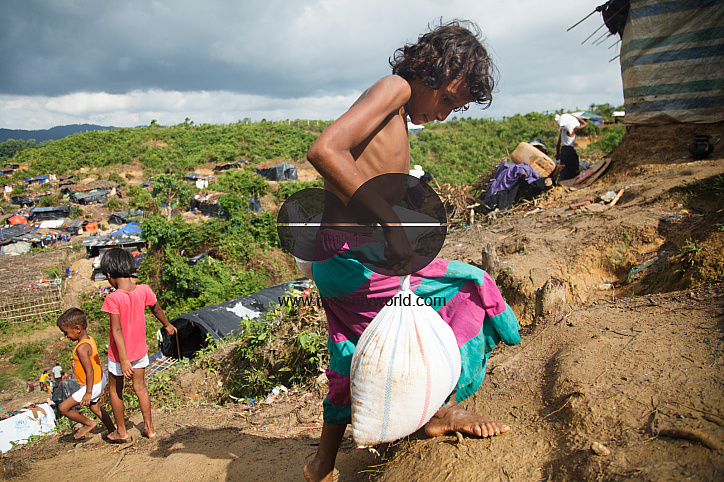 Rohingya Refugee at Tambru No-man's land in Bangladesh-Myanmar border at Tambru, Naikhyangchori, Banderban, Bangladesh