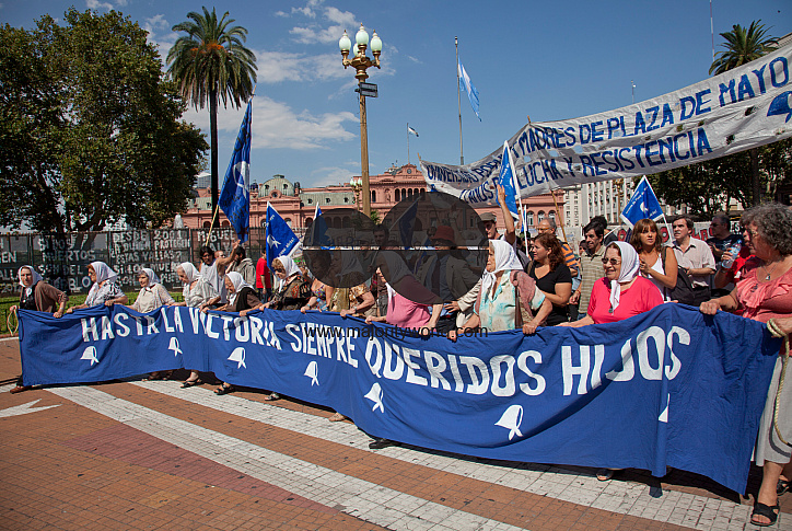 Mothers of Plaza de Mayo during weekly demonstration to establish the fate of their disappeared children and grandchildren during the Dirty War and dictatorship of 1976-1983. Buenos Aires, Argentina.