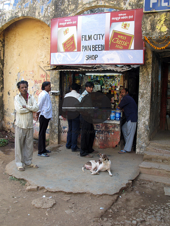 INDIA.Pan beedi shop at Film City in Mumbai.