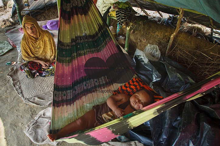Rohingya Refugee at Tambru No-man's land in Bangladesh-Myanmar border at Tambru, Naikhyangchori, Banderban, Bangladesh