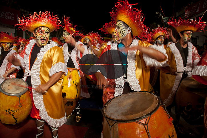'Traditional 'Murgas' and samba schools during the Llamadas' (the calling) procession that officially starts the carnival in Montevideo, Uruguay. Is the longest carnival in the world, lasting almost 5 weeks