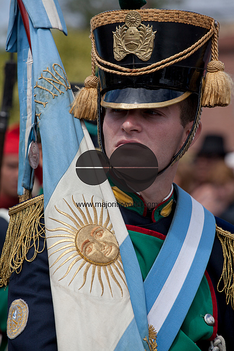 Parade of soldiers in traditional costumes in Salta, Argentina