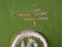 Sri Lanka. 'Om' symbol. Painted Hindu shrine wall at Sangamankanda.