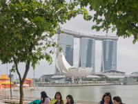 Migrant domestic workers enjoy a day off by the Bay side in Singapore