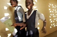  Children walk to their classrooms