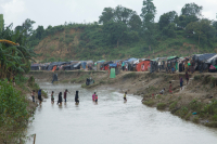 Rohingya Refugee at Tambru No-man's land in Bangladesh-Myanmar border at Tambru, Naikhyangchori, Banderban, Bangladesh