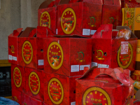 Presents packaged in shops in Chinatown on the eve of Chinese New Year in Singapore