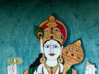Mauritius. Painting of a Hindu deity at one of the many Hindu temples on the island.