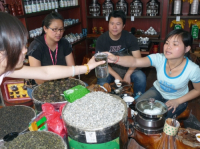 CHINA Chinese tourists trying tea in Gulangyu island near Xiamen in Fujian province.