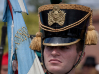 Parade of soldiers in traditional costumes in Salta, Argentina